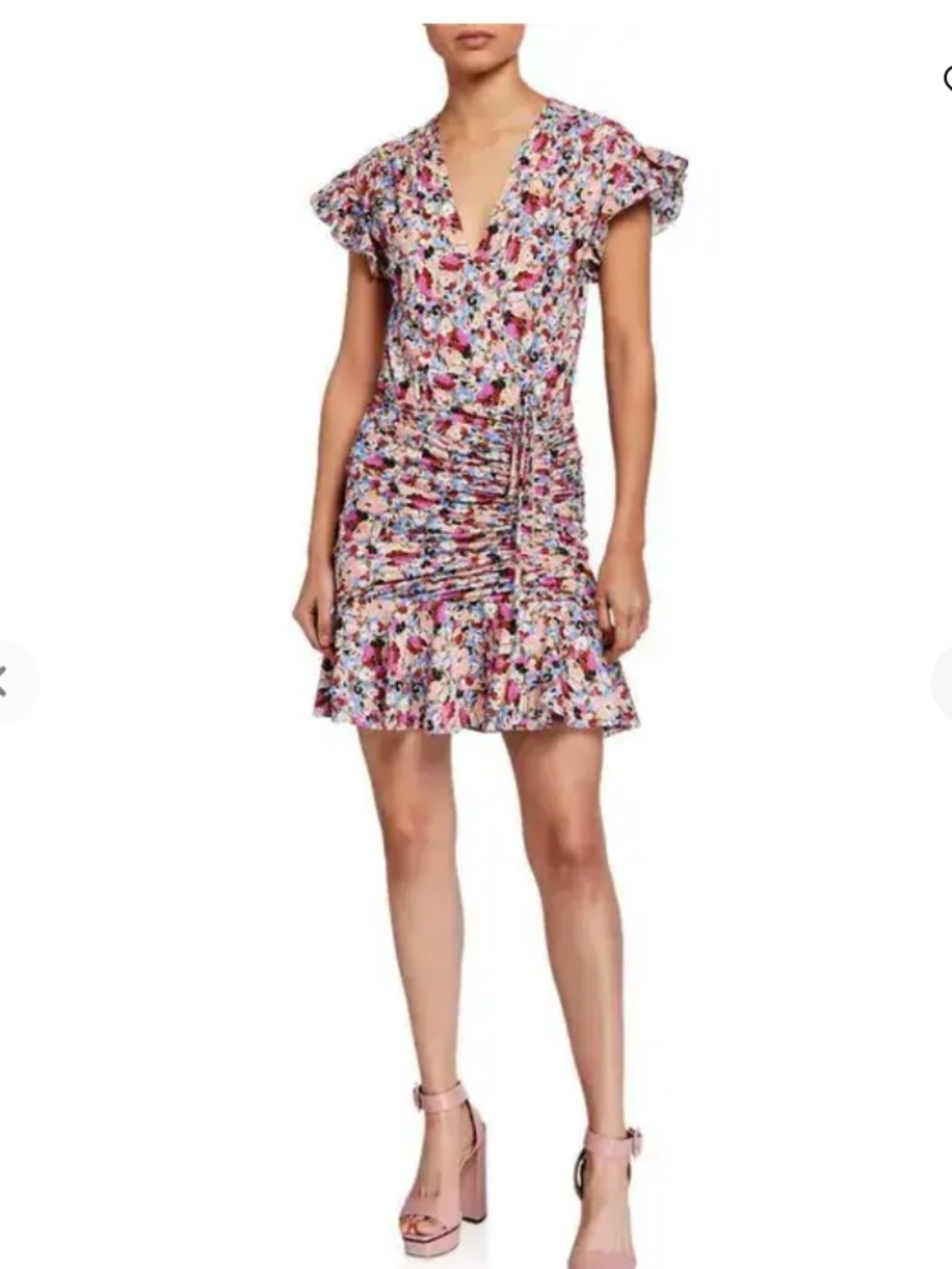 VERONICA BEARD Marla Ruched Floral-Print Short Dress Size 4